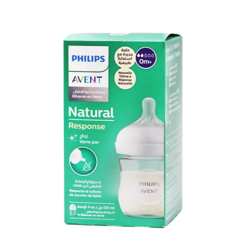 فيليبس افنت رضاعة زجاج ناتشورال ريسبونس لحديثي الولادة (+1m)- 120 مل   philips avent