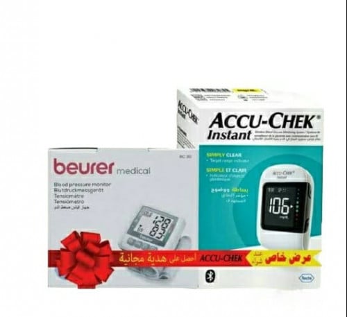 جهاز تحليل سكر بالدم من اكيوتشيك انستانت + هدية جهاز قياس ضغط الدم عن طريق المعصم من بيورير Beurer
