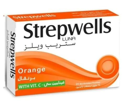 ستريب ويلز  حلوى استحلاب  فيتامين سي بنكهة البرتقال  _  24 قطعة  strepwells