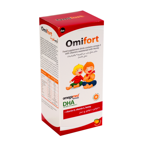اوميفورت مكمل غذائي  اوميجا 3 للأطفال محلى بالعسل - 140 مل.  Omifort