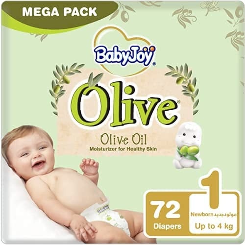 Baby joyحفائض للأطفال من بيبي جوي زيتوني  مقاس 1 ، حديثي الولادة ، 0-4 كغ  _  72  حفاض