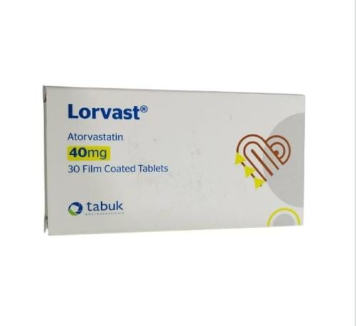 لورفاست 40 مجم، يقلل مستوى الكولسترول في الدم ويحمي من مضاعفات ارتفاع مستوى الكولسترول _ 30 قرص  Lorvast 40 mg