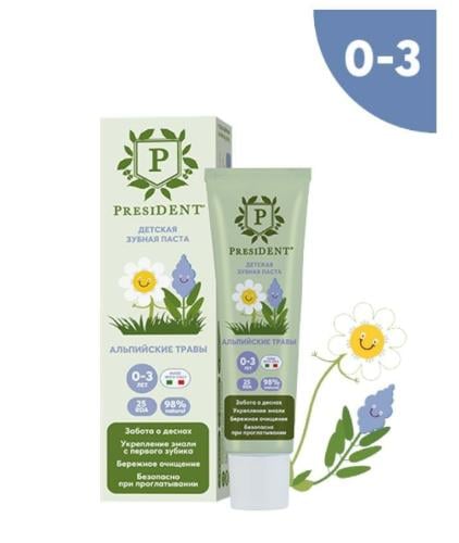 معجون أسنان بريزدنت 0-3 بأعشاب جبال الألب. President