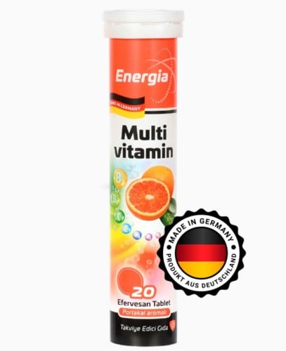 إنرجيا  مكمل غذائي أقراص فوارة متعددة الفيتامينات بنكهة البرتقال مع بدائل السكر  _ 20 قرص فوار  Energia