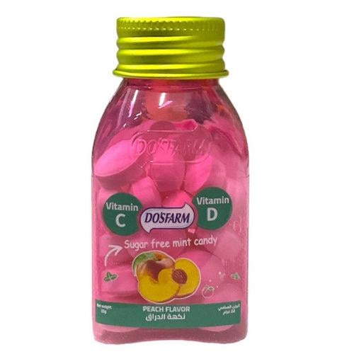 حلوى مع فيتامين بنكهة الخوخ خالية من السكر من دوس فارم  _ 22 جم