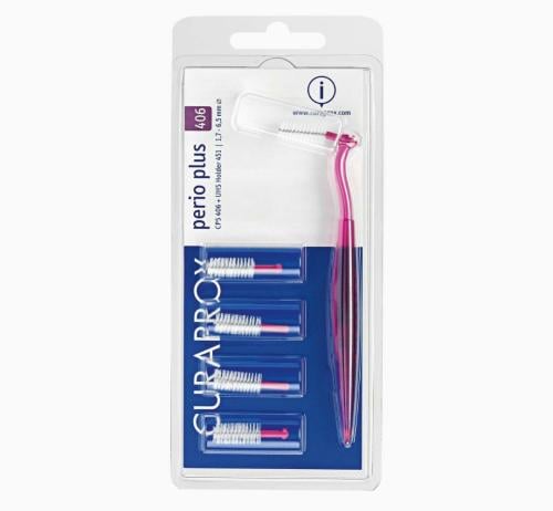 فرشاة تنظيف ما بين الاسنان بيريو بلس 406 برؤوس بديلة من كورادن سي بي اس، من كورابروكس.  Curaprox