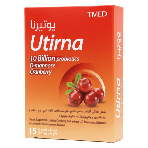 يوتيرنا أقراص مضغ بخلاصة التوت البري والبرويتوك لدعم صحة المسالك البولية  _ 15 قرص. Utirna