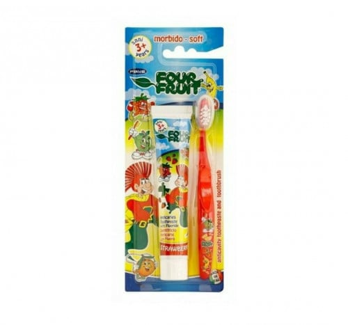 معجون أسنان بالفراولة + فرشاة من فور فروت _ متعدد الالوان Four Fruit
