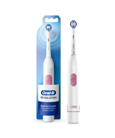 فرشاة أسنان أورال-بي ريفولوشن تعمل بالبطارية مع (1) رأس فرشاة بيضاء.  ORAL B