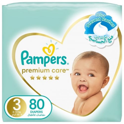 حفائض أطفال  عناية مميزة رقم 3 وسط  6_ 10 كيلو   من بامبرز _  80 حفاض pampers