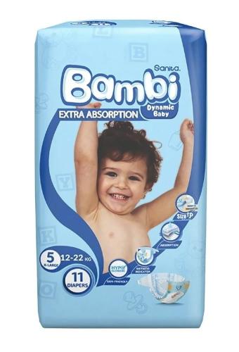 حفاضات سانيتا بامبي العبوة العادية - حجم 5، كبير جدًّا، 12-22 كيلو _ 11 حفاض     Sanita