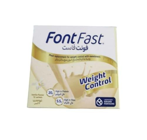 Font fast فونت فاست وجبة غذائية للتحكم في الوزن مع بدائل السكر بطعم الفانيلا _ 12 كيس