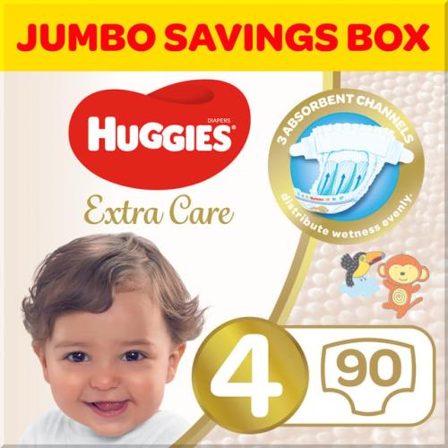 هجيز العناية الفائقة للأطفال، مقاس 4، وزن من 8 - 14 كجم، صندوق جامبو _ 90 حفاضة.  Huggies
