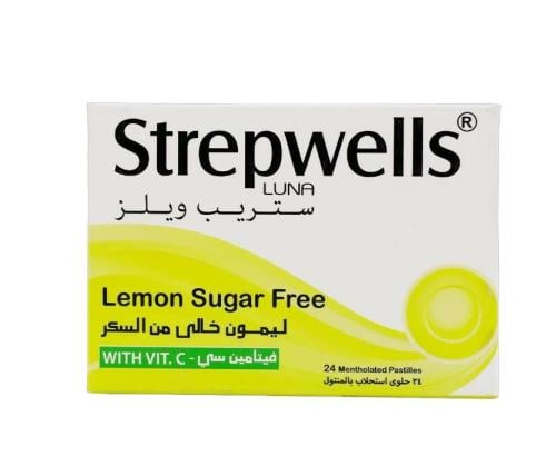 ستريب ويلز ليمون خالي من السكرحلوي استحلاب بالمنتول _ 24 قطعة   strepwells