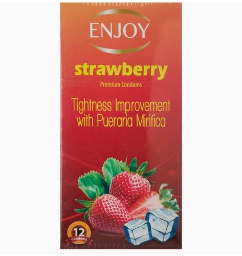 واقي ذكري فاخر من انجوي بتصميم فراولة _ 12 واقي ذكري. Enjoy