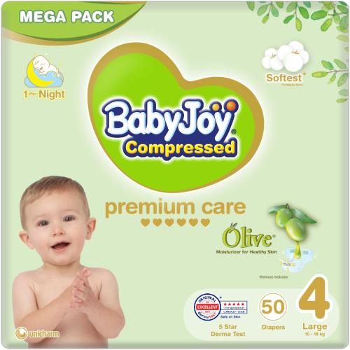 Baby joy حفائض أطفال، بزيت الزيتون، حجم كبير، مقاس 4، من وزن 10-18 كجم من بيبي جوي  - 50 حفاض