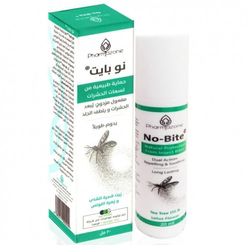 فارمازون نوبايت بزيت شجرة الشاي وزهرة اللوتس حماية طبيعية من لسعات الحشرات ويلطف الجلد 20مل.  pharmazone no-bite