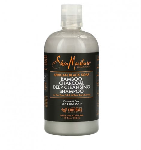 شامبو شيا مويستشر الصابون الأسود الأفريقي ، شامبو التنظيف العميق لفحم الخيزران ، فروة الرأس الجافة والدهنية ، زيت شجرة الشاي ولحاء الصفصاف ، 13 أونصة سائلة (384 مل) / Shea moisture