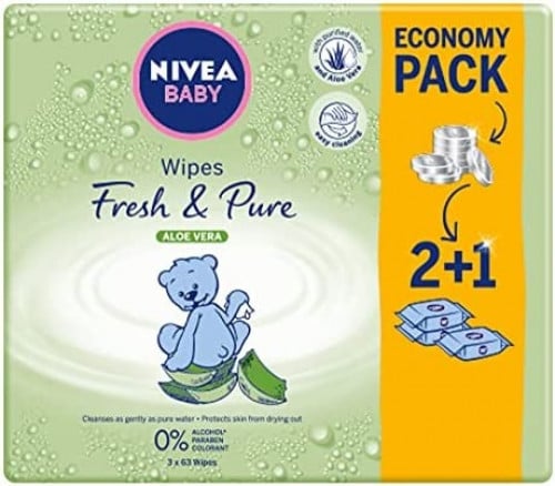 Nivea مناديل مبلله نقيه منعشه بالصبار للاطفال  بدون كحول  من نيفيا _ 3x63 منديل