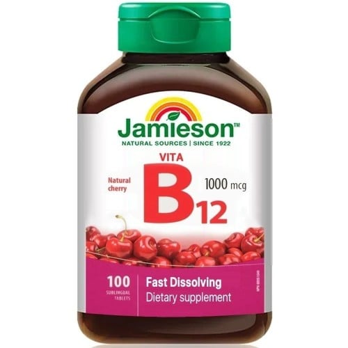 جاميسون مكمل غذائي فيتا بي 12 بنكهة الكرز 100 قرص. Jamieson
