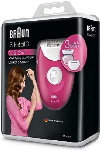 Braun ماكينة ازالة الشعر سيلك ابيل  من براون بلون بينك رازبري مع 3 ملحقات