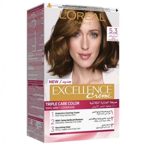 صبغة شعر  لوريال، اكسيلينس  لون بني ذهبي فاتح رقم 5.3- 1 عبوة Loreal paris
