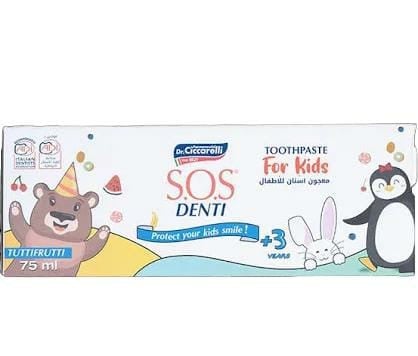 معجون أسنان إس أو إس توتيفروتي للأطفال بعمر 3 سنوات فما فوق، 75 مل S.O.S Tuttifruti Toothpaste for Kids 3+ Years 75ml