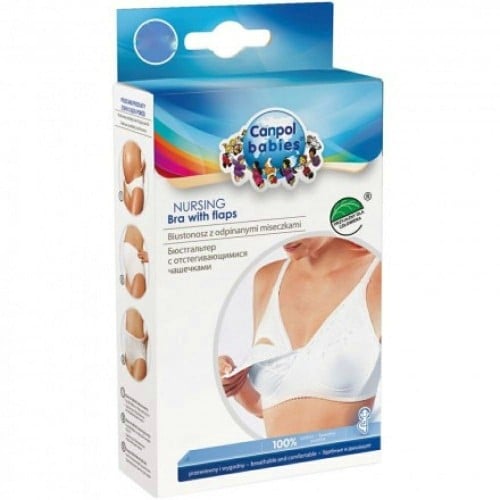 كانبول حمالة صدر للرضاعة والحوامل مع قلاب كلاسيكية مقاس 80A  _ أبيض Canpol