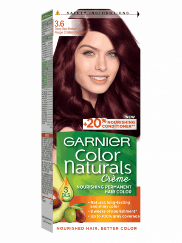 جارنييه، صبغة شعر، كولور ناتشرلز، بنى احمر غامق رقم 3.6 - 1 عبوة Garnier
