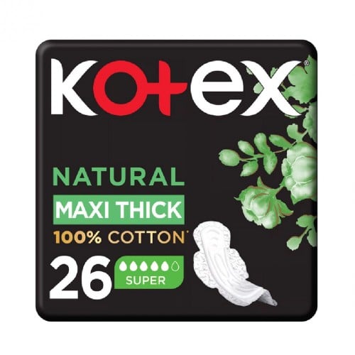 فوط صحية طبيعية ماكسي سميكة سوبر بالأجنحة من كوتكس _  26 قطعة.   kotex