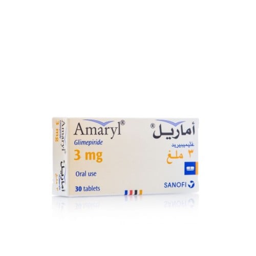 أماريل 3 مجم، يقلل مستوى السكر في الدم - 30 قرص.   Amaryl 3 Mg,