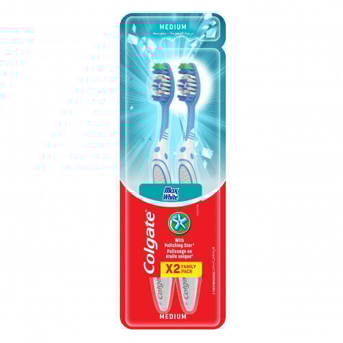كولجيت فرشه اسنان ماكس وايت متوسط 1+1 فري.  colgate