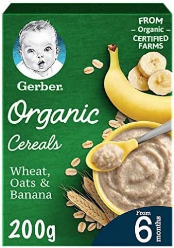 حبوب القمح العضوية للرضع بالقمح والشوفان والموز من جربر _ 200 جرام / Gerber