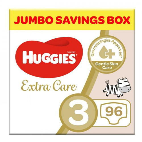 حفائض اطفال صندوق التوفير حجم 3 عناية فائقة  من هيجز _ 96 حفاض Huggies