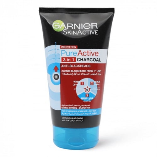 جارنييه بيور اكتيف غسول ومقشر وقناع 3 في 1 بالفحم - 150 مل. Garnier