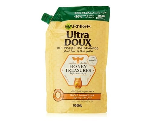 شامبو اصلاح الشعر الترا دوكس هوني تريجرز من غارنييه، عبوة صديقة للبيئة للشعر التالف والصعيف _ 500 مل.    GARNIER