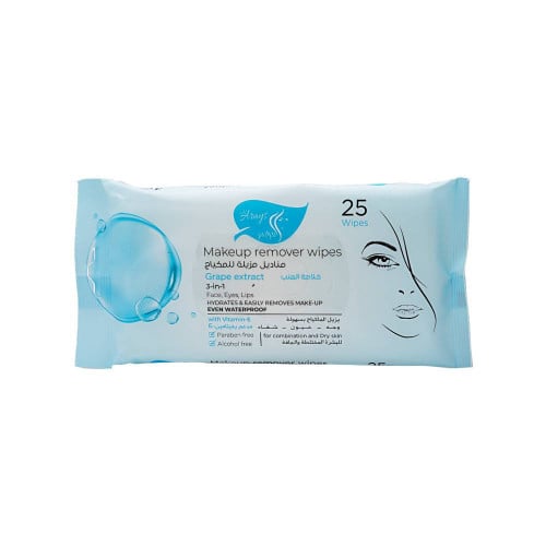 العرايس مناديل لازالة المكياج بخلاصة العنب - 25 منديل Al-Arayes Make Up Remover Wipes with Graps Extract -25 Pcs