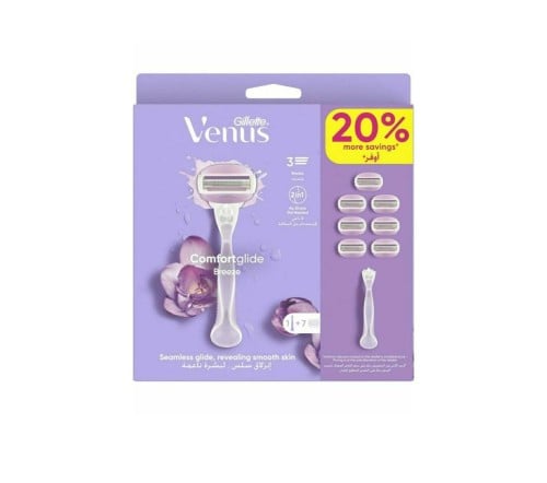 ماكينة حلاقة جيليت فينوس كومفورت جلايد سبا بريز للنساء مع 7 شفرات لإعادة. Gillette