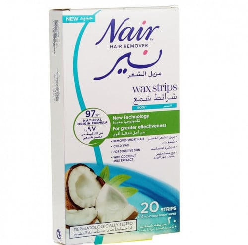 شرائط شمع مزيل لشعر للجسم بخلاصة حليب جوز الهند من نير _ 20 شريط Nair