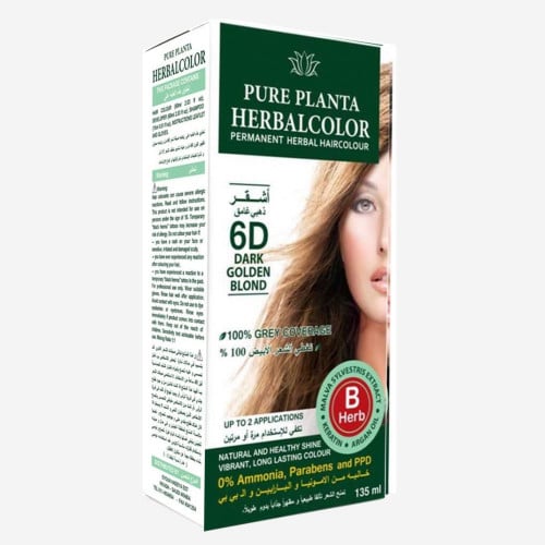 هيربل كلر صبغة الشعر الإيطالية 6D أشقر ذهبي غامق 135 مل.   HERBALCOLOR