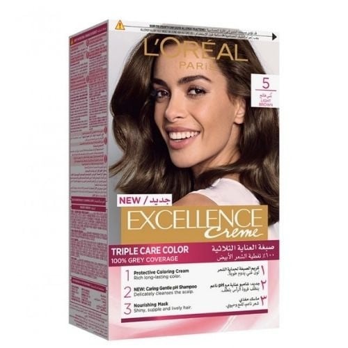 صبغة شعر  لوريال، اكسيلينس  لون بني فاتح رقم 5 - 1 عبوة Loreal paris