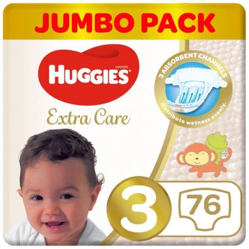 حفائض أطفال عناية فائقة مقاس 3 من 4_9 كيلو / عبوة جامبو من هجيز  - 76 حفاض Huggies