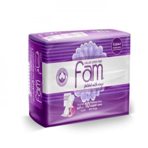 Fam فوط نسائية مضغوطة حجم كبير بالأجنحة من فام _ 10 فوطة