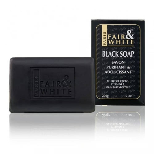 صابونة الوجة فير اند وايت بزبدة الكاكاو وفيتامين اي 200جرام Fair & White BLACK SOAP - PURIFYING & SOFTENING SOAP 200g