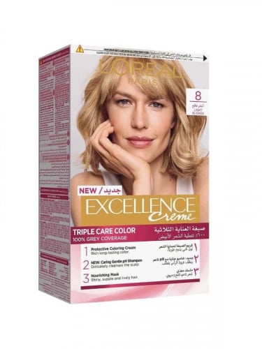 صبغة شعر  لوريال، اكسيلينس  لون أشقر فاتح رقم 8 - 1 عبوة Loreal paris