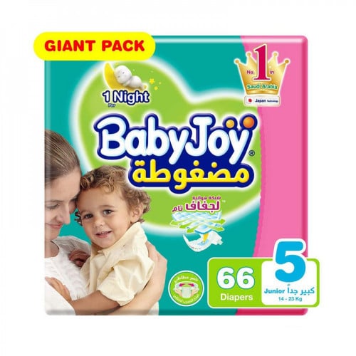 Baby joy حفائض مقاس 5 كبير جداً 14-25 كغ عبوة التوفير الكبير من بيبي جوي  _ 66 حفاض