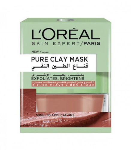 قناع الطين النقي يقشر ويعيد الاشراق للبشرة بالطحالب الحمراء من لوريال باريس - 50 مل Loreal paris