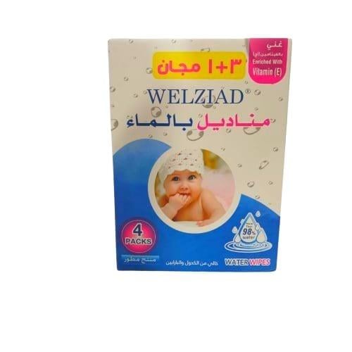 ويلازياد مناديل مبللة للأطفال  بالماء خالي من الكحول والبارابين _ 80 × 4    welziad