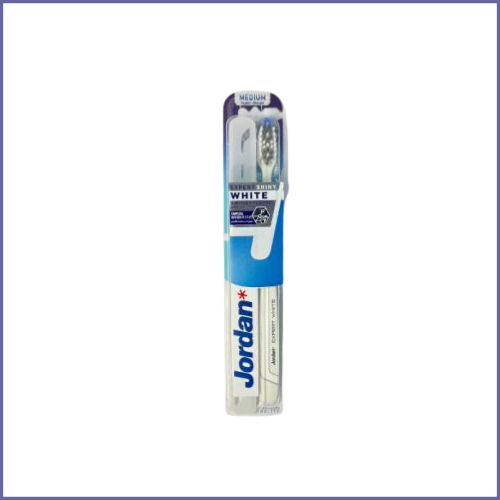 جوردان فرشاة اسنان بيضاء لامعة متوسطة النعومة وشعيرات مدعمة بالحديد  ( الوان متنوعة ). Jordan