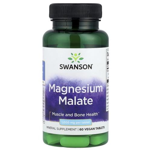 سوانسون مالات المغنيسيوم، 1000 ملغ، 60 قرصًا نباتيا      Swanson Magnesium Malate, 1,000 mg, 60 Vegan Tablets